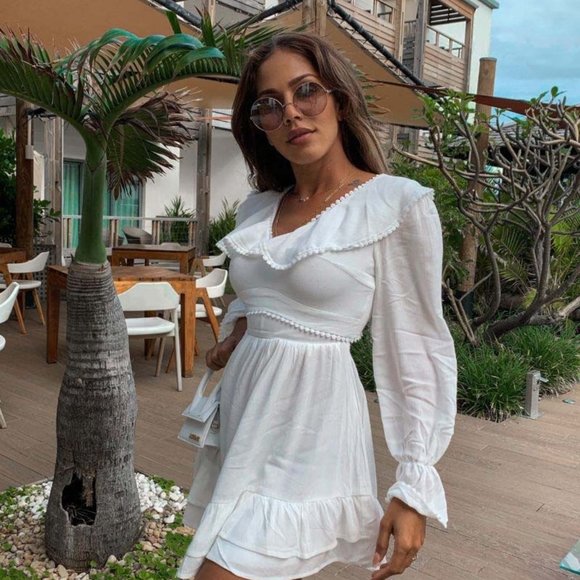 Roxanne White Pom Pom Open Back Dress - Picture 6 of 10